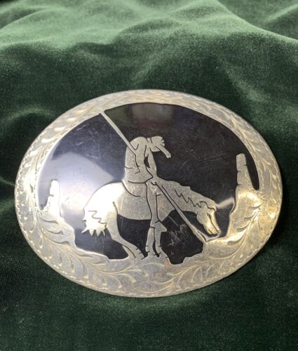 End Of The Trail Western Vintage Belt Buckle Award Design Metals Noble OK 4.25” - Picture 2 of 11