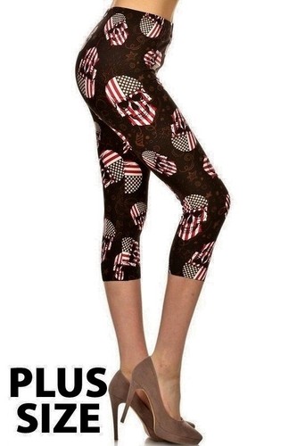 Womens PLUS SIZE RED WHITE BLUE USA FLAG SKULL LEGGINGS ONE SIZE 1X 2X 3X 4X 5X - Picture 7 of 7