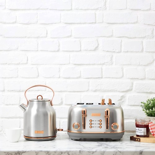 Haden Heritage 4 Slice Wide Slot Toaster w/Crumb Tray, Steel/Copper (Open Box) - Picture 8 of 9