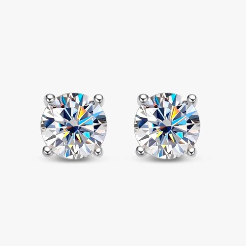 1-3ct D VVS1 Round Moissanite Stud Earrings 925 Sterling Silver 18K Gold Plated - Picture 2 of 12