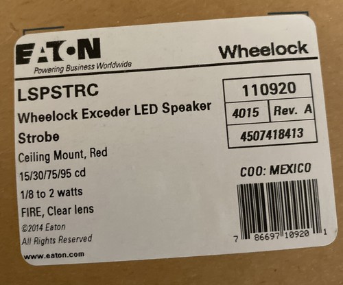 EATON WHEELOCK LSPSTRC LED SPEAKER STROBE ROUND CEILING RED FIRE ALARM 110920 - Picture 2 of 4