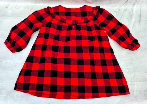 GAP Baby Girls Smock Black Red Block Check Cotton Long Sleeve Dress MRRP £19.99 - Picture 4 of 4