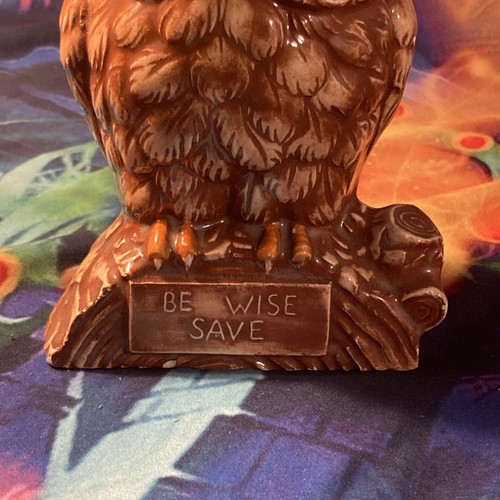 Banco de cerámica vintage 1977 "Be Wise Save" búho pintado a mano 6 1/2" de alto - Imagen 2 de 10