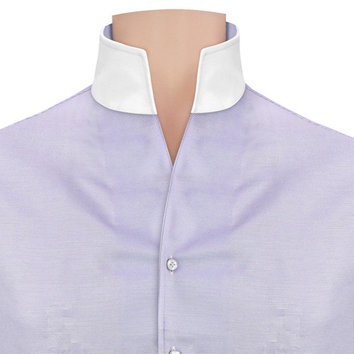 Herren hoher Ausschnitt hoher offener Kragen lila Oxford Dobby Designer elegantes adrettes Hemd - Bild 8 von 11