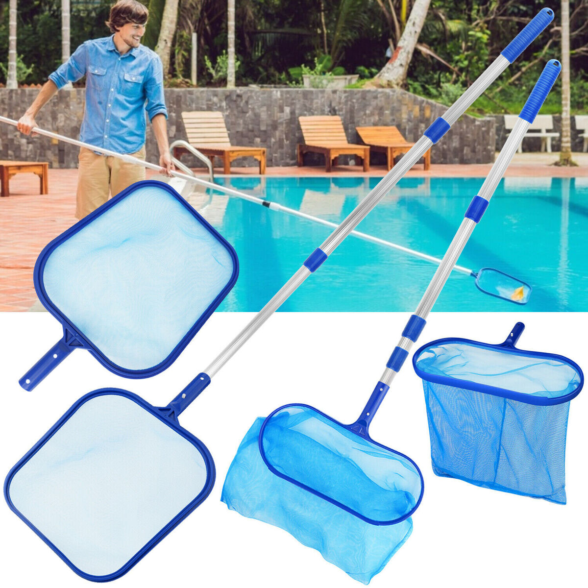 Pool Skimmer Net With Pole, Pool Net Fine Mesh Telescopic Pole