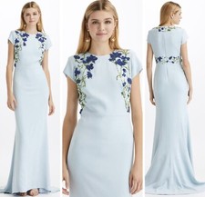 Oscar De La Renta Blue Crystal Beaded And Embroidered Gown Dress US:14(XL)