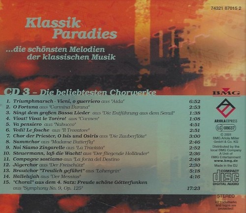 Klassik Paradies CD 3 Chrowerke aus Aida, Carmina Burana, Carmen, Nabucco u.v.a. - Picture 2 of 2