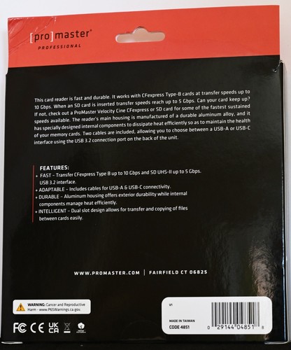 Promaster Velocity CINE Dual Card Reader - CFexpress Type B & SD - Picture 2 of 2