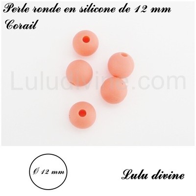 Perle ronde en silicone de 12 mm Noir lot de 10 perles