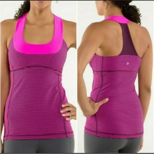 Lululemon Shirt Womens Pink Black Striped Luon Light Scoop Neck Activewear Gym - Picture 5 of 5