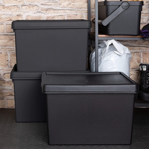 45L/62L/92L Heavy Duty Black Storage Box Lids Recycled Plastic Stackable Boxes - Picture 5 of 18