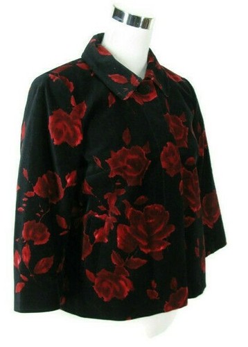 Talbots Blazer Sz 6P 6 Petite Velvet Black Red Floral Jacket Holiday NWOT - Picture 2 of 7