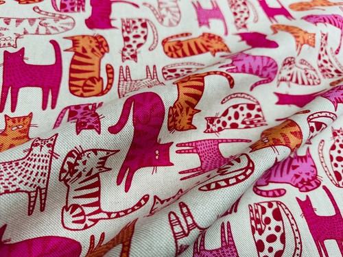 Lazy Cats Fabric Print Home Decor Linen Look Animal Curtain Material 140cm Wide - Picture 2 of 7