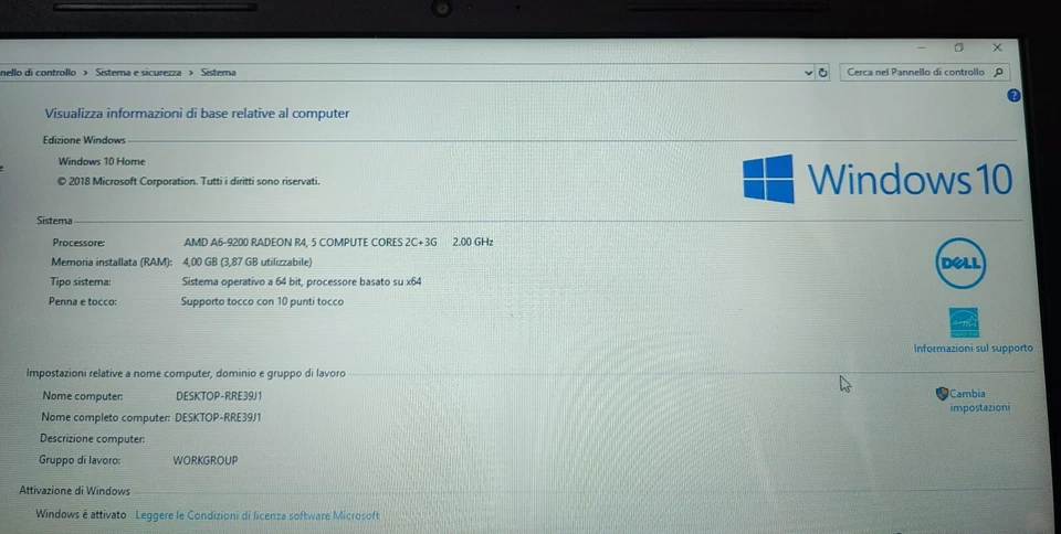 Notebook DELL Inspiron 15 AMD A6-9200 4GB ram wifi pc portatile book lavoro - Immagine 3 di 4