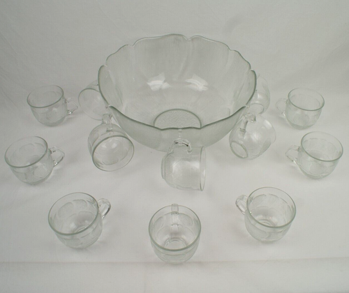 Juego de 12 tazas ponche vintage Arcoroc Francia flor de vidrio coleccionable fiesta