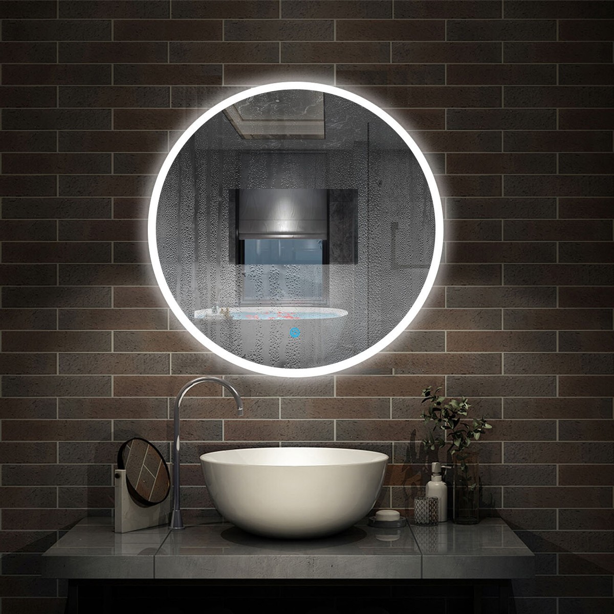 Round Illuminated LED Bathroom Mirror with Demister Pad Anti fog