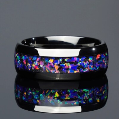 【BLACKPURPLE】24FW★ ブラックパープル(BLACKPURPLE) Ring 4/8MM Couple Set Colorful Purple Opal Black Tungsten Carbide