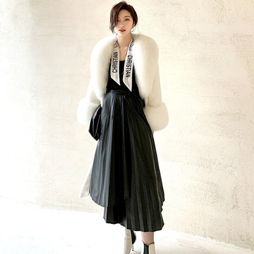 Fox Collar Mink Fur Coat Women's Natural Long Fur Coat Winter Warm Coat Gifts - Picture 4 of 21