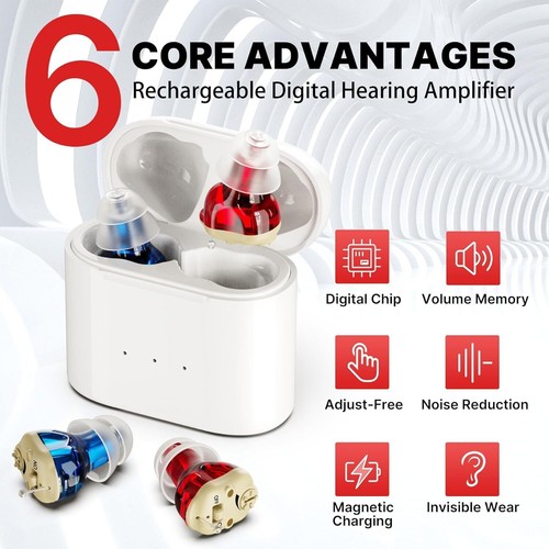 1 Pair Rechargeable Digital Hearing Aids In-Ear Invisible Sound Voice Amplifier - Picture 3 of 11