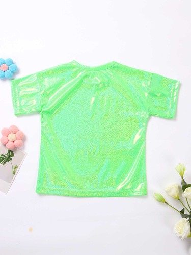 Girls Top Sparkly Metallic Shiny Loose T-Shirts for Dance Performance Costume - Picture 78 of 82