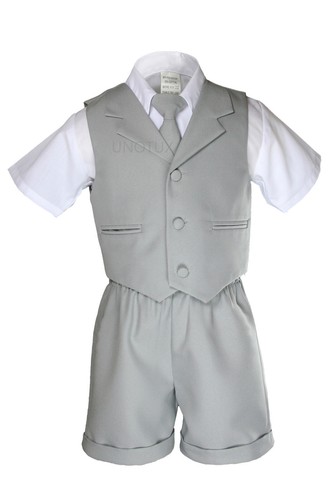 6 piezas Pantalones Cortos Grises Niño Bebé Niño Pequeño Ropa Formal + Chaleco Satén Traje con Corbata - Imagen 18 de 48