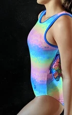 NWT Plum Practicewear Gymnastics Leotard "Bunny Hill" Multi-Color Size AM