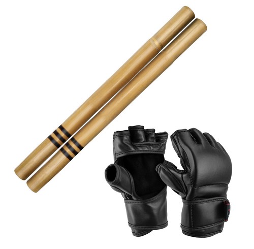 Par con guantes de palos de esgrima de madera dura de ratán para luchar Kali Arnis artes marciales - Imagen 10 de 10