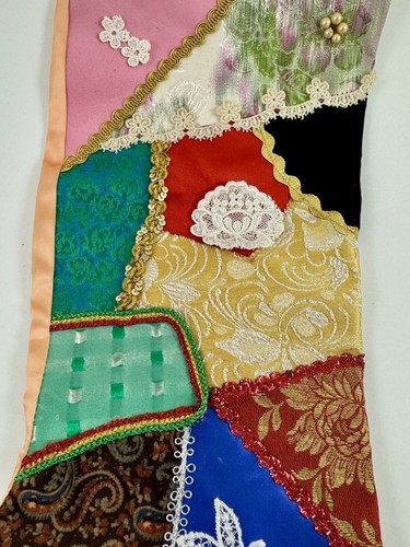 Antique Vintage CRAZY QUILT Christmas Stocking EMBELLISHED Cutter Quilt - Picture 6 of 10
