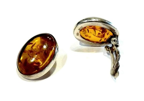 Bijou boucles d'oreilles clips ambre cognac argent 925 - Imagen 2 de 2