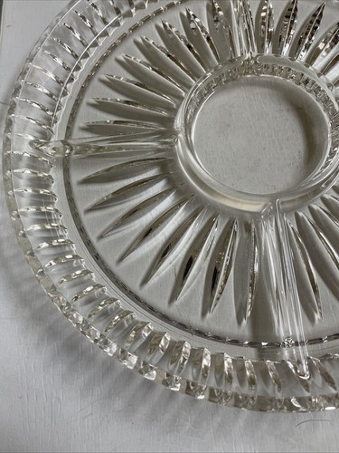 Vintage Cut Glass Round Charcuterie Plate Appetizer Dish 5 Sections Clear - Picture 2 of 5
