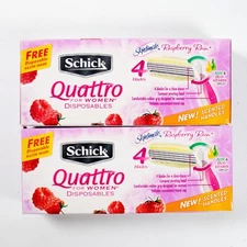 New Schick Quattro Skintimate Raspberry Rain Razors 2 Razors New in Box 4 Blades