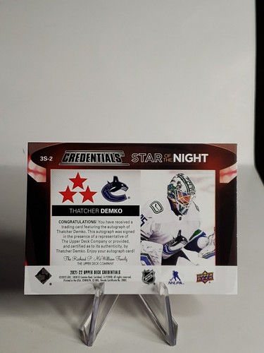 Thatcher Demko 2021 Credenciales de cubierta superior 3ª Estrella de la Noche/99 Canucks automáticos - Imagen 4 de 4