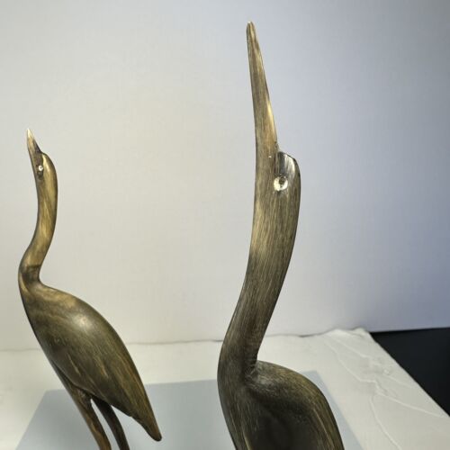 Paar alte handgeschnitzte Büffelhorn Kranich / Reiher / Reiher Figuren - Bild 3 von 10