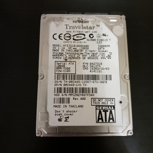 Hitachi Travelstar HTS721010G9SA00 100GB 7200 RPM 2.5" SATA Internal Hard Drive - Picture 1 of 3