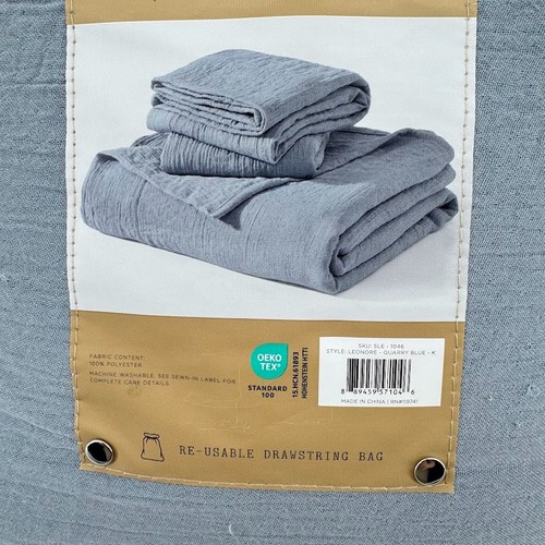 Bed Theory Gauze Supreme Comfort 4-Piece Sheet Set - Quarry Blue, King Size - Picture 10 of 12