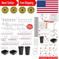 130PCS Pegboard Hooks Assortment - Peg board Hooks for Hanging Tools with Peg...
