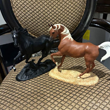 Franklin Mint Porcelain Horse Figurines 2pc Set Black Beauty & My Friend ,