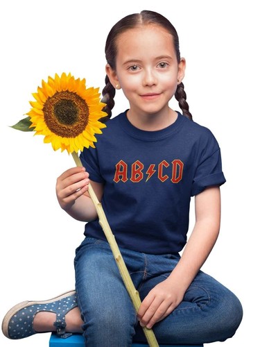 PERSONALISED Kids AB-CD T Shirt in Retro Rock Font with NAME & NUMBER on Back - Picture 12 of 22