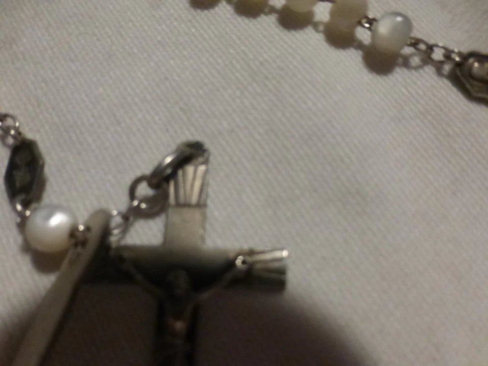 Ancien Chapelet perles en nacre et argent fd de stock fab france 1970 - Photo 3/4