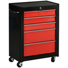 Red Steel 5-Drawer Tool Storage Cabinet 68cm with Wheels & Lockable Design