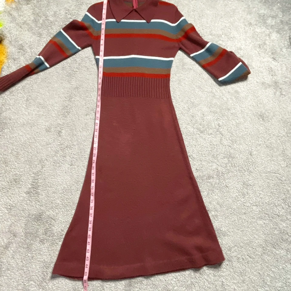 Vintage Collared Burgundy Striped  Knit Sweater Midi Dress Women Size 11/12 Sm - Image 3 of 4
