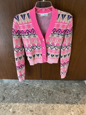 Paco Rabanne Wool Blend Metallic Fairisle Pearl Button Crop Sweater Size:XSmall