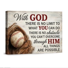 With God All Things Are Possible Baseball Scripture Wall Art Canvas Decor