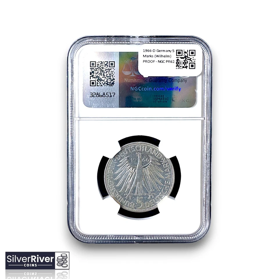 1966 年 D 版德国银币 5 标志证明 - 威廉·莱布尼茨 (* NGC 认证 PR62 *) — 第 2/4 张图片