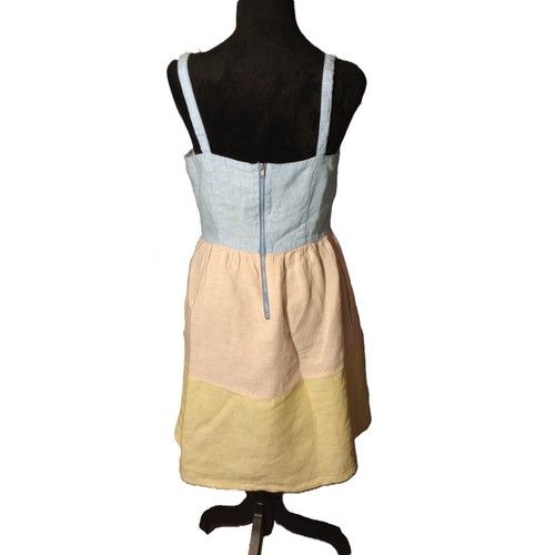 Vestido Cynthia Rowley Mujer Talla Pequeña 100% Lino Color Block - Imagen 2 de 10