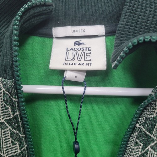 Lacoste Live Monogram Print Zip Sweatshirt Unisex Size S Green White Arm Stripes - Picture 5 of 8