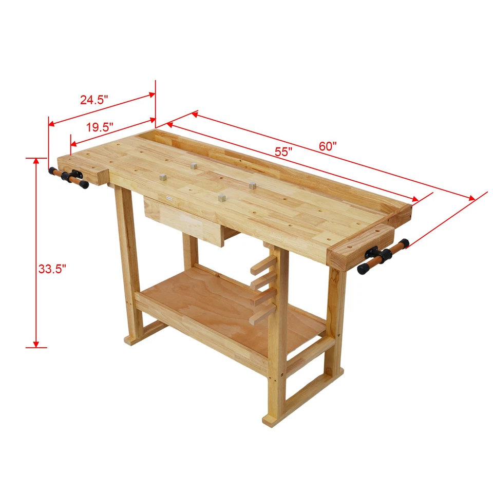 55-Inch Wood Workbench for Garage Workshop and Home with Bar Clamps Set 4 Packs - Image 2 of 4