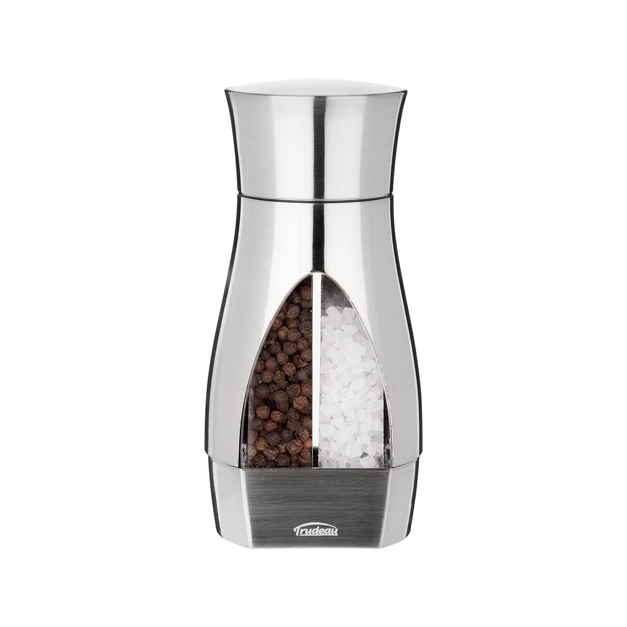 Trudeau Stainless Steel Manual 2-in-1 Salt and Pepper Mill - 7.5-Inch Space-Savi
