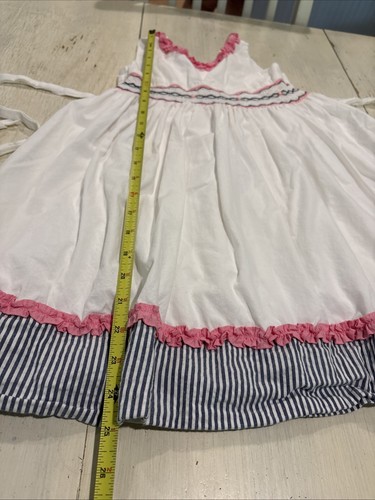 Hartstrings Smocked Dress Girls 6 White Pink Blue~Roses & Ruffles - Picture 5 of 23