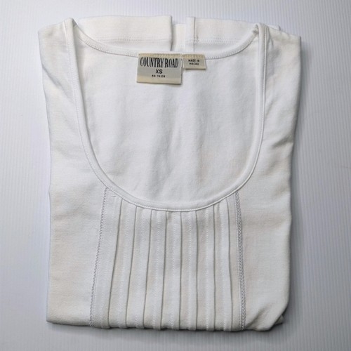COUNTRY ROAD Fitted Cotton Tank Top XS Lace Detail Singlet WHITE Scoop Neck Lk N - Picture 2 of 8
